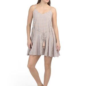 IDEM DITTO Womens Size Small Tie Waist Gingham Mini Dress Peach And Blue Plaid